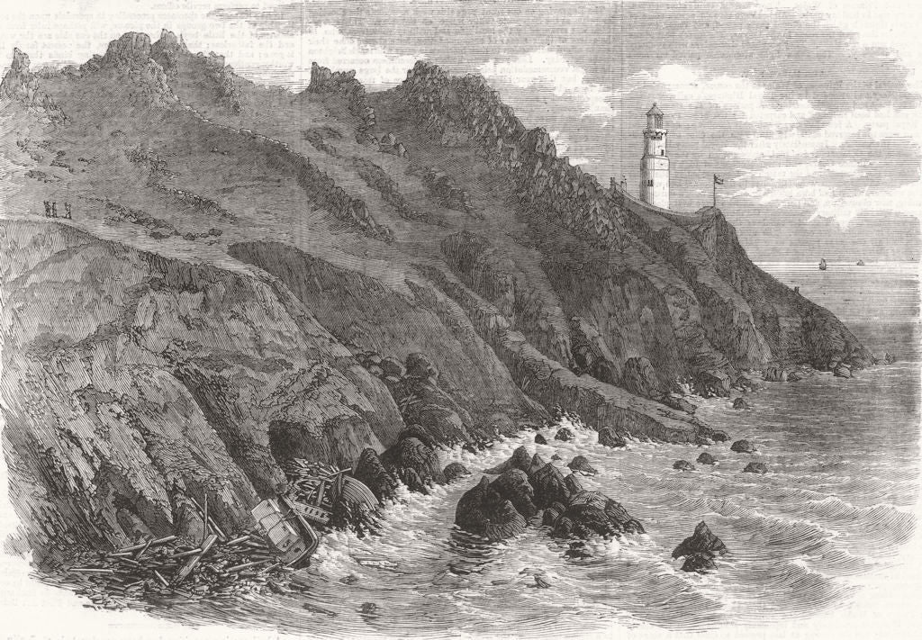 DEVON. The start point, South Devon, with Shipwreck 1866 old antique print